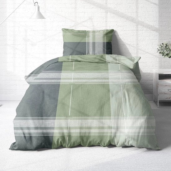 Coperta letto 135x200 cotone verde grigio - coperta letto moderna flanella cotone 135 x 200 - coperta letto verde grigio a righe