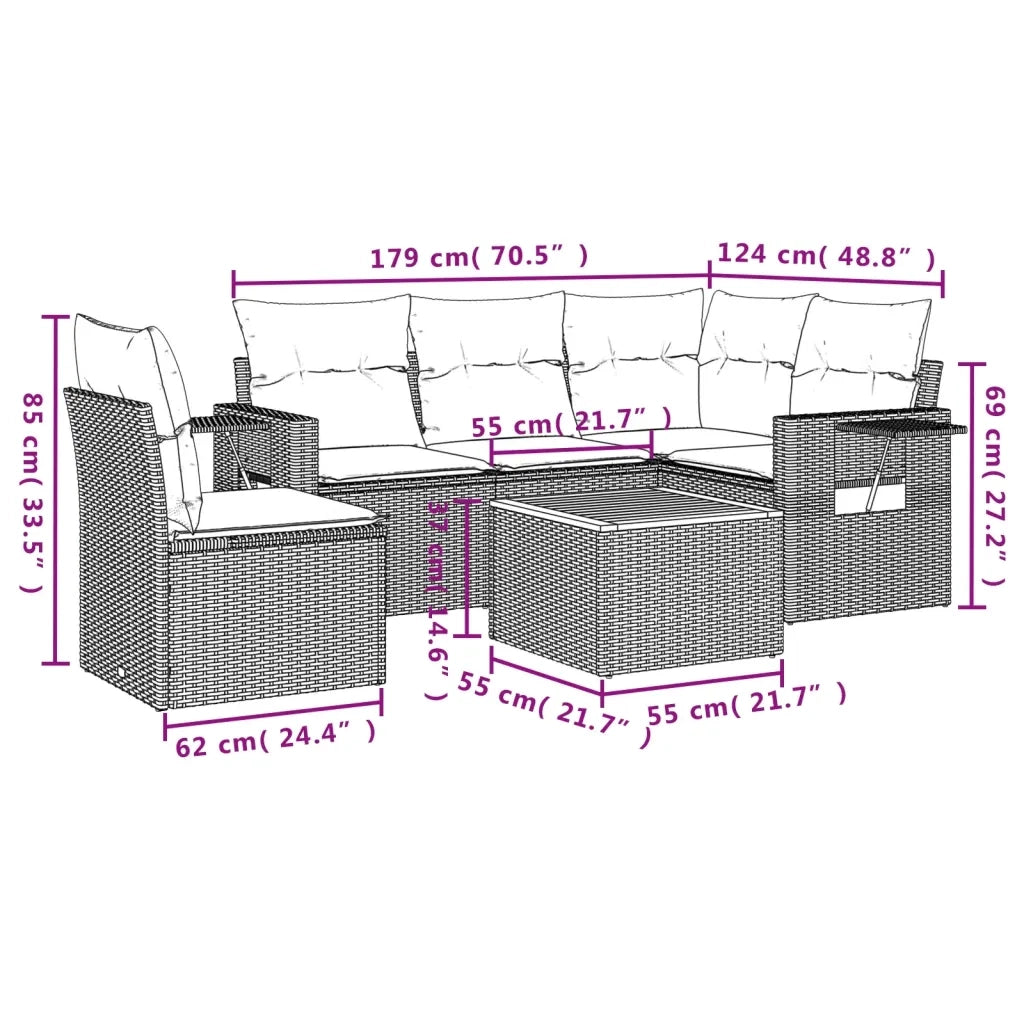 Set Divano da Giardino 6 pz con Cuscini Beige Misto Polyrattan 3256899