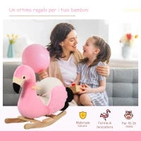 Cavallo a Dondolo per Bambini, Fenicottero a Dondolo per Bambini dai 18 Mesi in Legno con Cinture di Sicurezza, Rosa