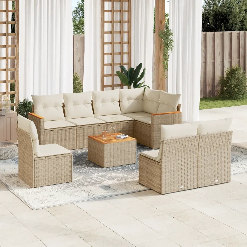 Set Divano da Giardino 9 pz con Cuscini Beige in Polyrattan 3258453