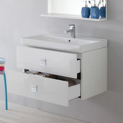 Mobile bagno sospeso 75x51 cm bianco laccato con due cassetti Bravo