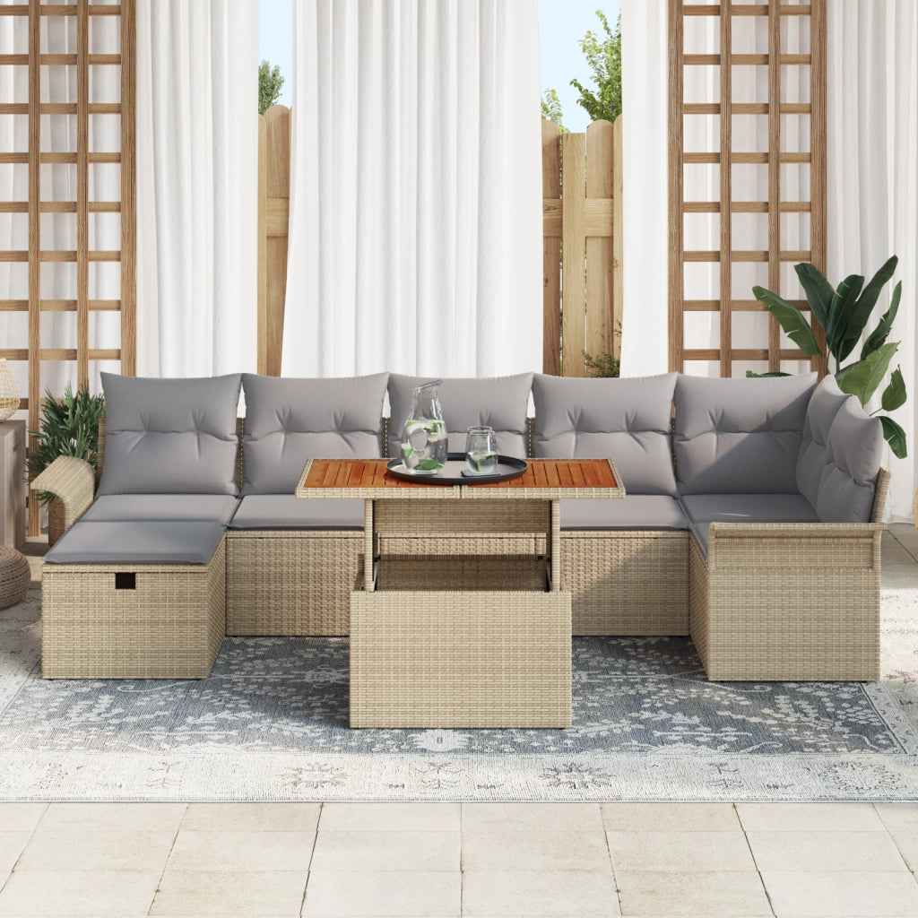 Set Divano da Giardino 8 Pezzi con Cuscini Beige Polyrattan