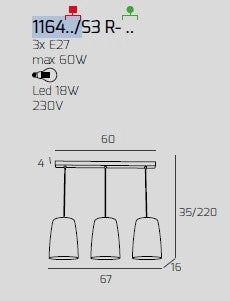 SOSPENSIONE BIANCO RETTANGOLARE 3 LUCI RAME 1164BI-S3 R-RA