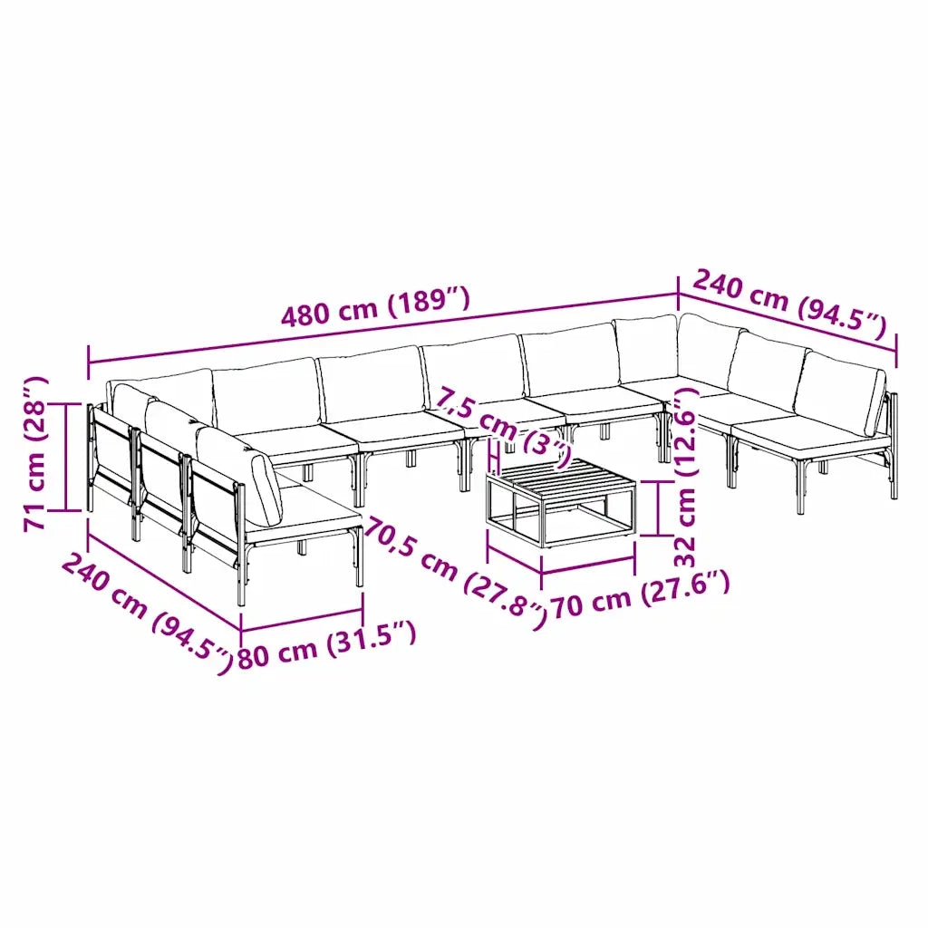vidaXL Set Divano da Giardino 11 pcs Antracite Acciaio