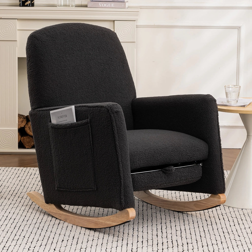 Sedia a dondolo con poggiapiedi 67x126x98 cm; con braccioli e struttura in legno; grigio scuro