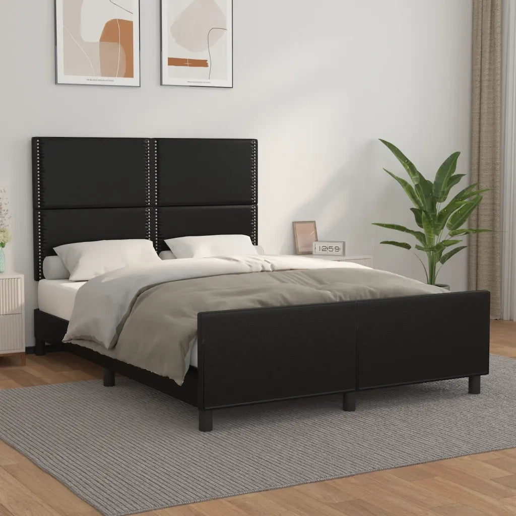 Letto matrimoniale | Letto per adulti | Giroletto con Testiera Nero 140x190 cm in Similpelle