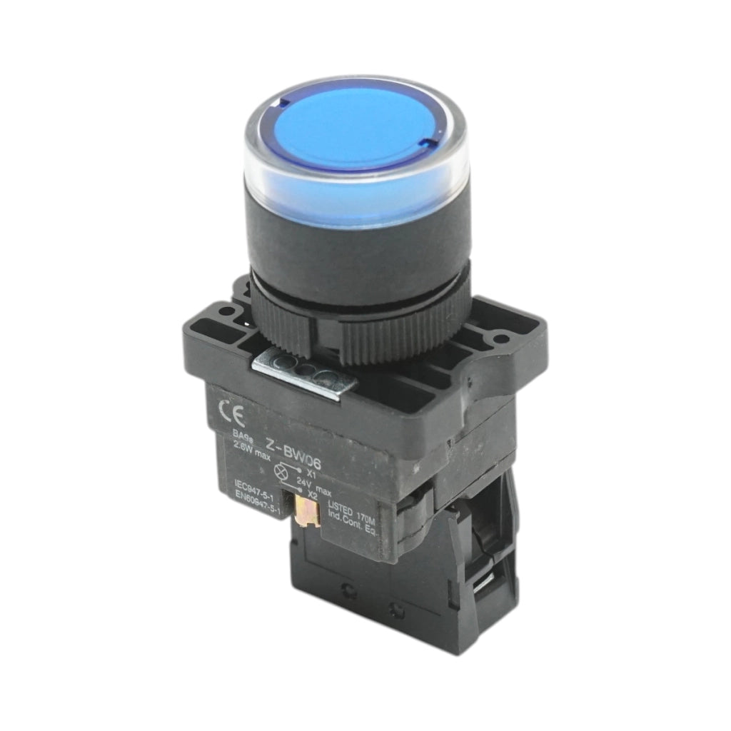 Pulsante indicatore LED blu con resistenza integrata 1NO, 24V, LAY5 Breckner Germany