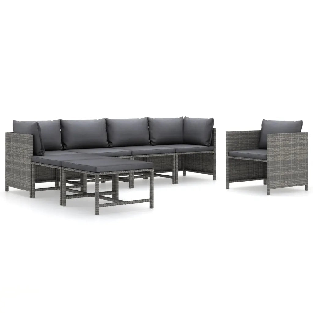 Set Divani da Giardino 7 pz con Cuscini in Polyrattan Grigio 3059758