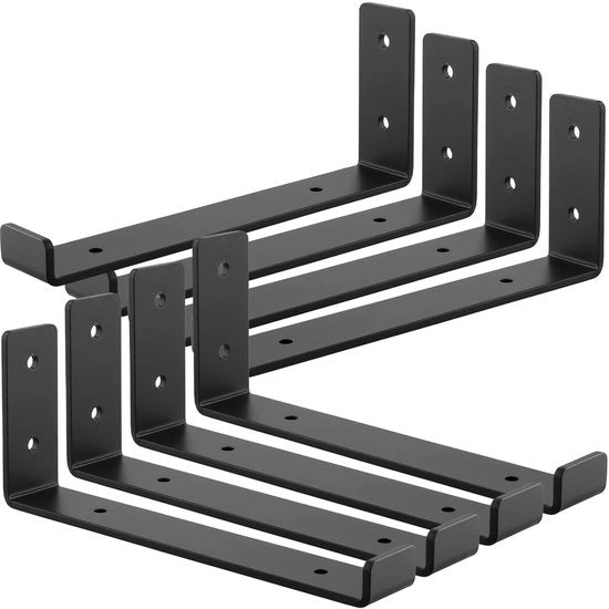 Supporti per tavole in acciaio nero - L-shape - Supporti per tavole robusti - Supporti per tavole metallici spessi - Supporti per tavole con controllo di qualità a 90 gradi - Installazione facile - Supporti per tavole
