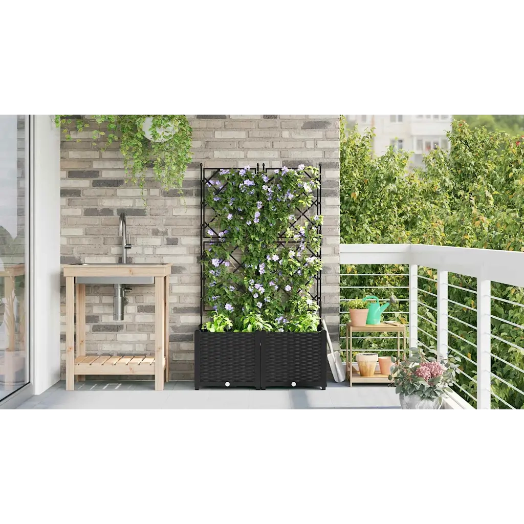 2 pz Fioriere | Cassetta per fiori | Vaso da giardino Nero 80 x 40 x 143 cm Plastica