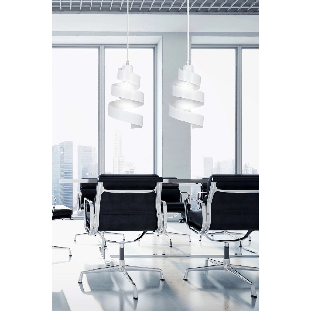Lampadario Moderno 2 Luci Tristano In Acciaio Bianco Con Fasce A Spirale