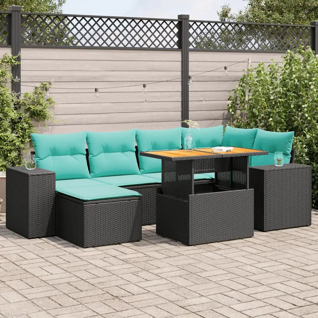 Set Divani da Giardino con Cuscini 7pz Nero Polyrattan 3327396