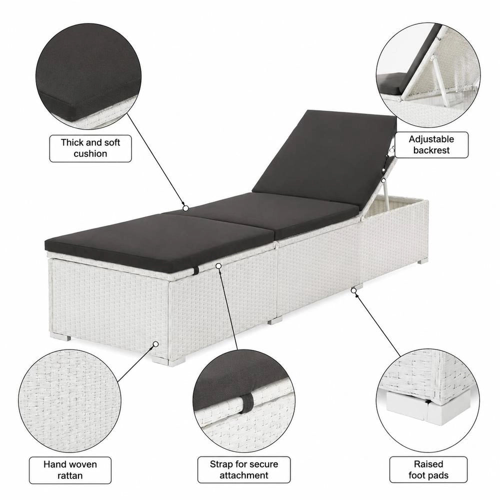 Sun Lounger With Cushion, Poly Rattan, White