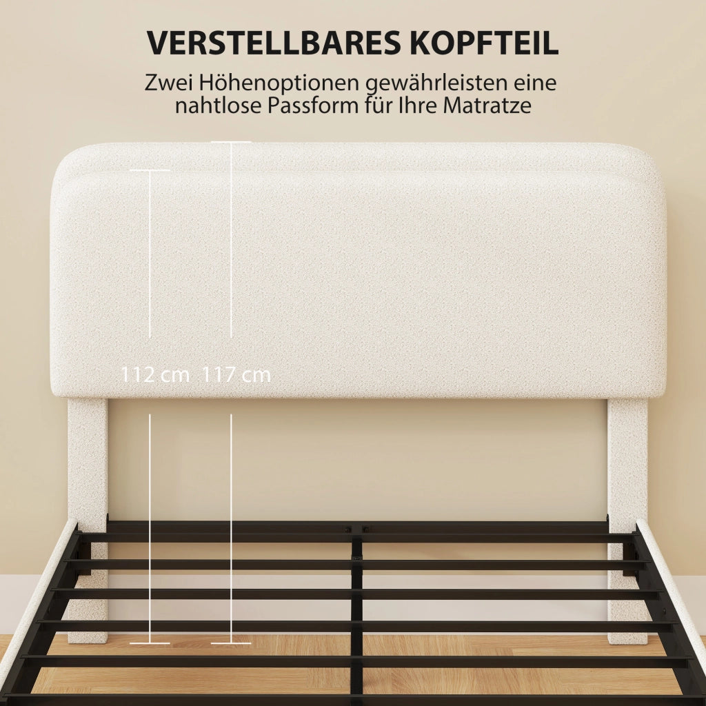 Letto imbottito 140x200 con testiera regolabile in pile teddy ¨C zephmum ¨C bianco