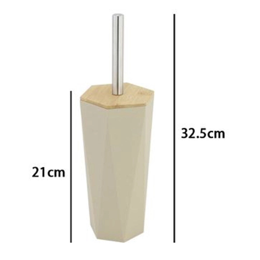 Trade Shop - Porta Scopino Esagonale Geometrico Beige Legno Con Scopettino Spazzolone Wc Bagno 10844 -