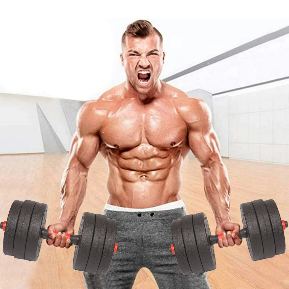 Set Manubri da 25kg (4x2.5kg+4x2kg+4x1.5kg) Bilanciere Pesi Fitness Rosso e Nero