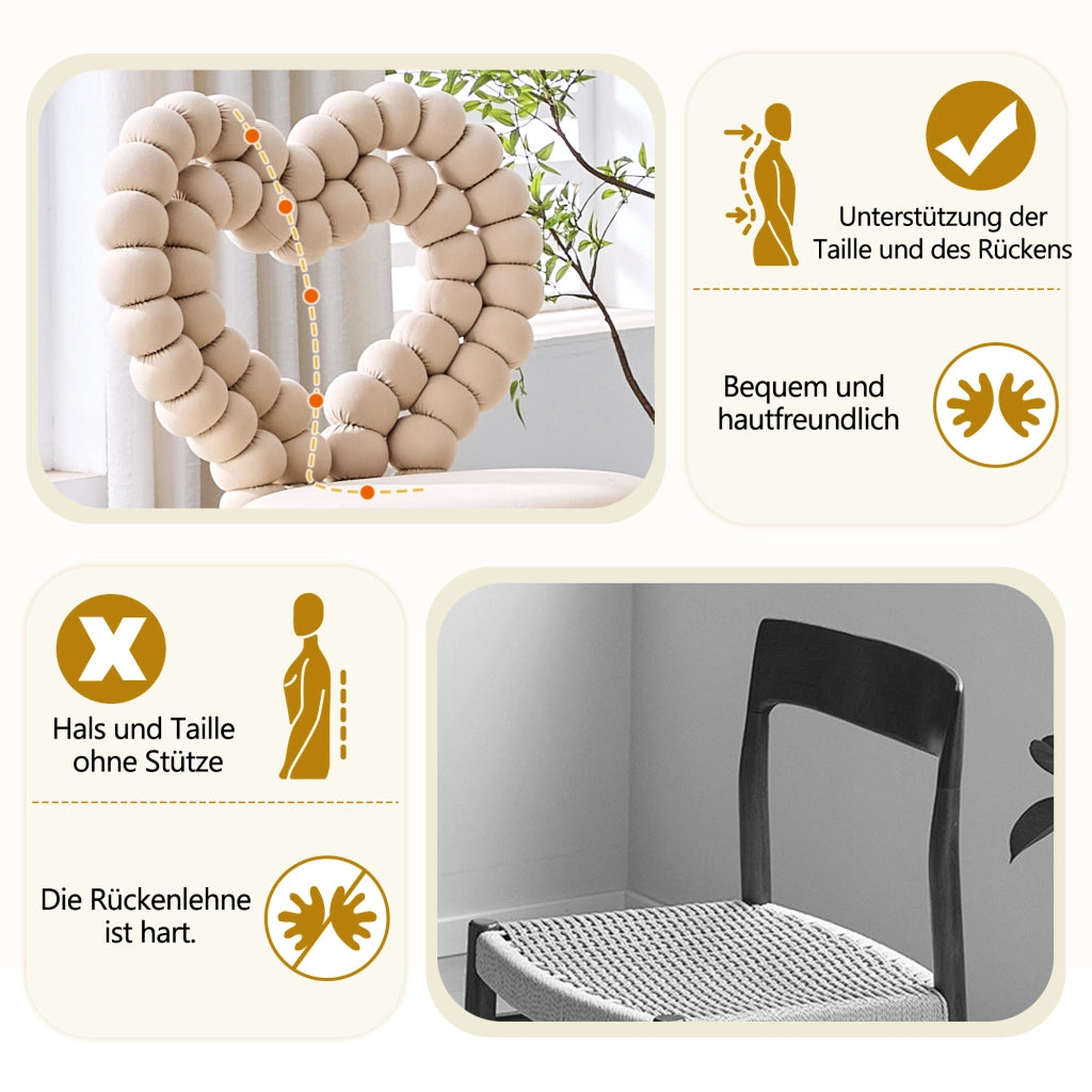 Chaise da pranzo 2 pezzi con schienale a cuore traforato in velluto e gambe in metallo nero beige chiaro