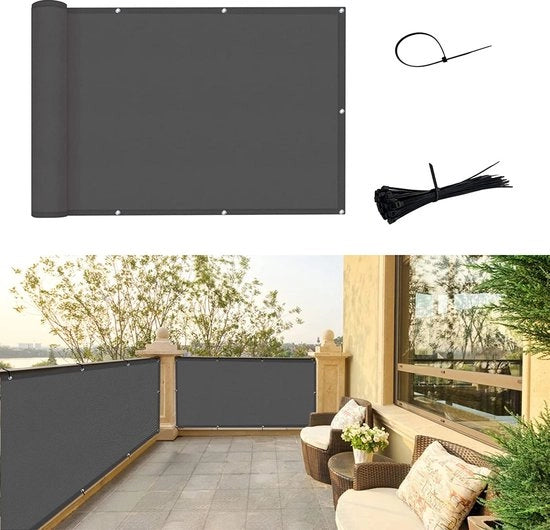 Protezione da vista per balconi 100 x 500 cm copertura per balconi con trattamento PES UV protezione per balconi rivestimento resistente alle intemperie con cavi legati, antracite
