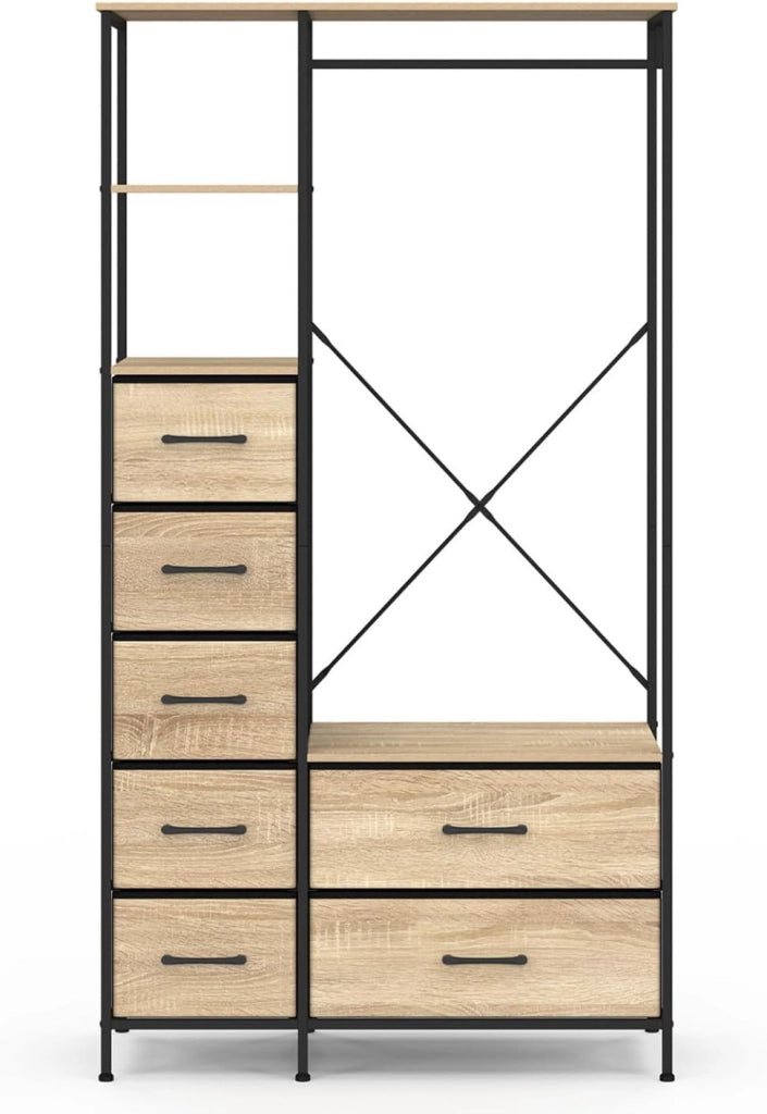 Armadio + colonna UTAH L. 90 cm con 2 ripiani e 7 cestini in legno e tessuto nero