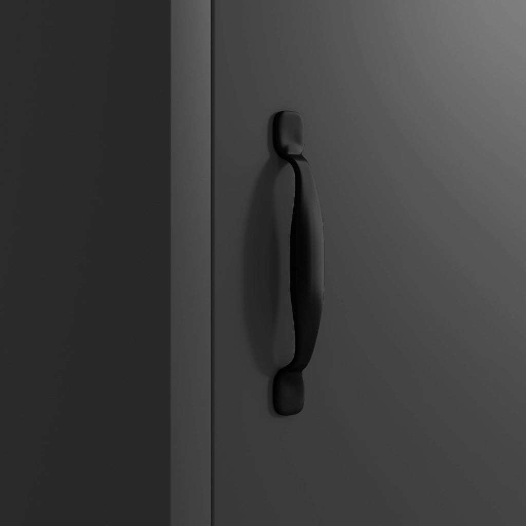 Mobile bagno alto 38 x 26 x 172,5 cm in MDF nero, con 3 cassetti, ripiani aperti e anta, finitura laccata resistente all¡¯umidit¨¤