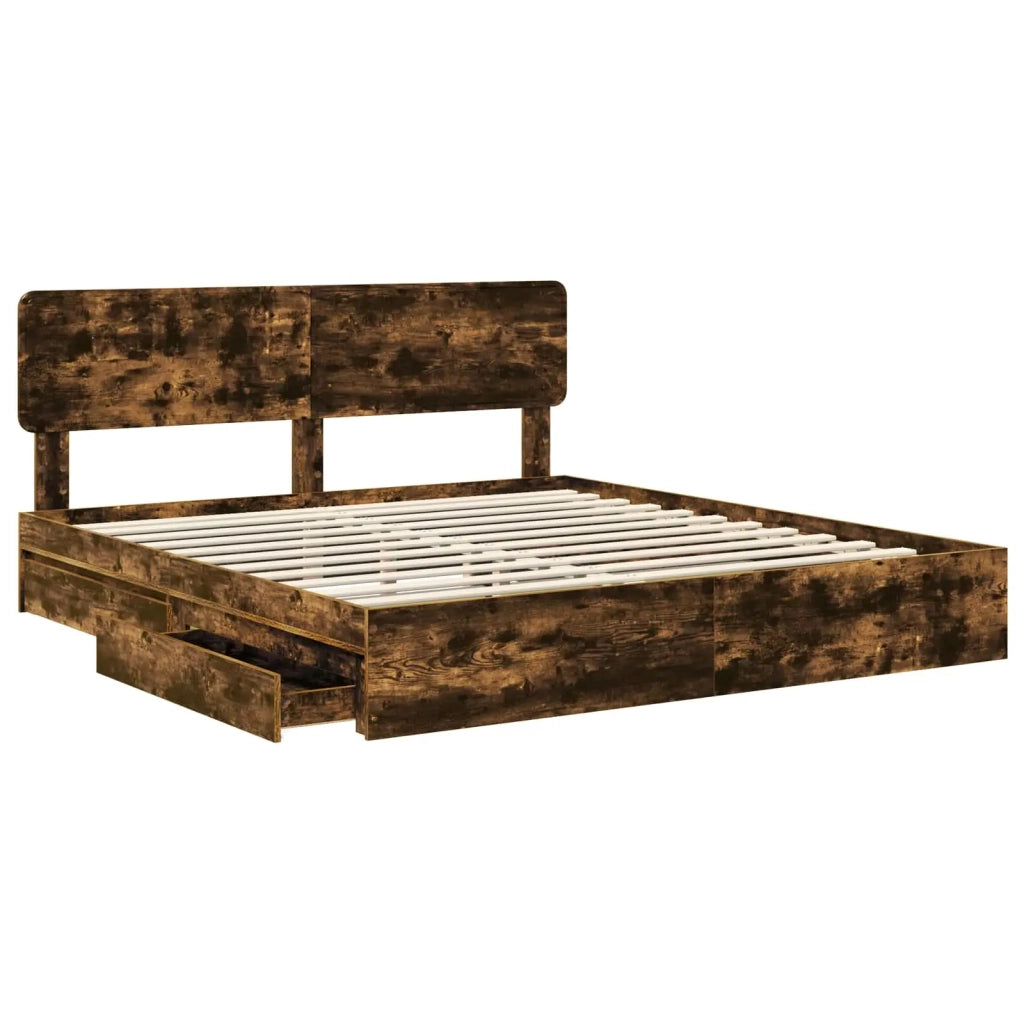 Letto con Contenitore con testiera Rovere fumé 180 x 200 cm 3412252