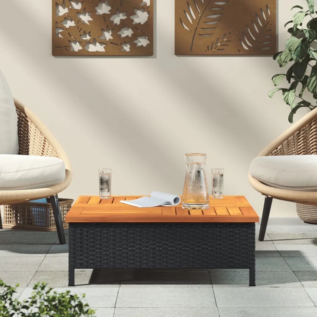 Tavolo da Giardino | Tavolino da esterno Nero 70x70x25cm in Rattan e Legno di Acacia