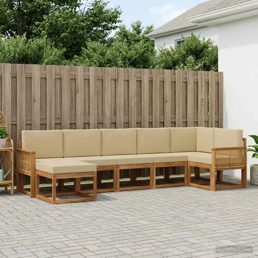 Set di divani da esterno 7 pcs Naturale e Beige Poliestere 3385399