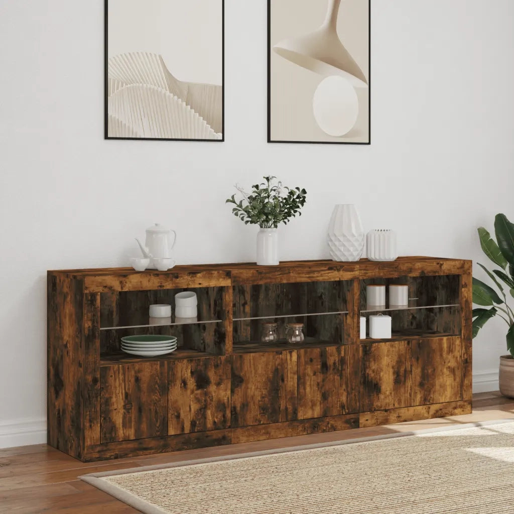 Credenza con Luci LED Rovere Fumo 181,5x37x67 cm 3209006