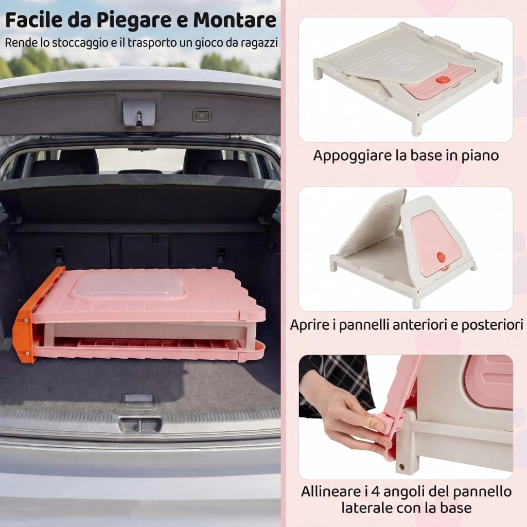 Cuccia Pieghevole per Cani, Casetta in Plastica per Cane con Porta a Battente Bloccabile e Finestre Ventilate, Cucce Impermeabile e Portatile per Cani Piccoli e Medi (Rosa)