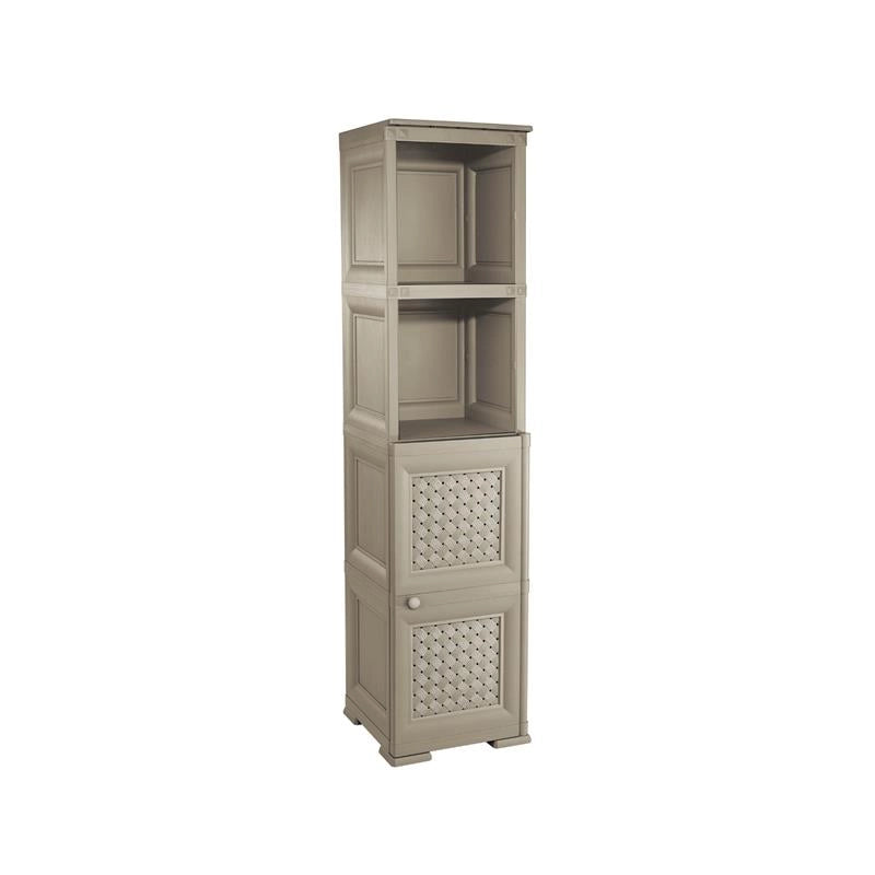 MOBILE 4 MODULI 40X43X164 CM TAUPE CON ANTE TRAFORATE E 2 VANI A GIORNO – LIBRERIA CONTENITORE VERTICALE DESIGN PER ZONA LIVING