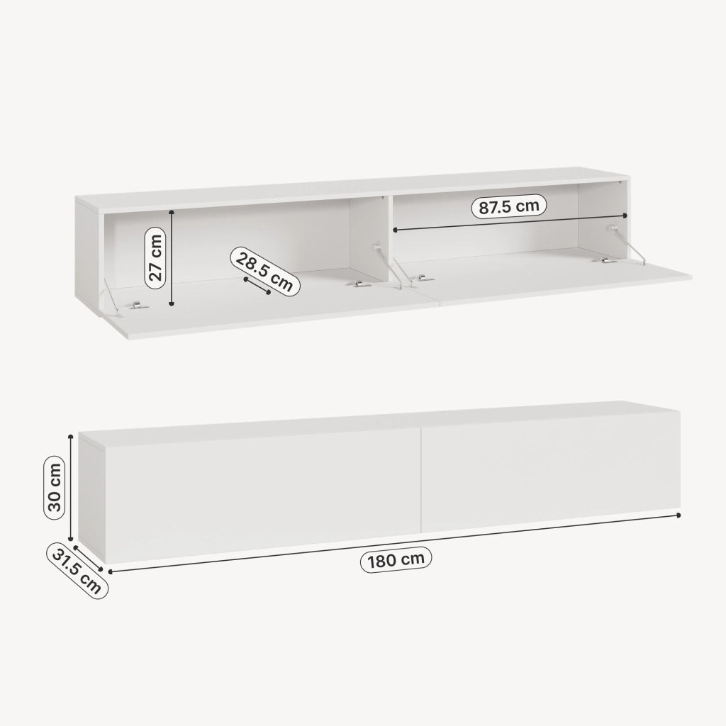 Mobile Pensile Evaton Porta TV da Parete 180 x 32 x 30 cm - Bianco Opaco [en.casa]