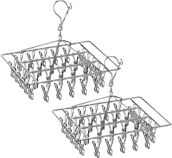 2 pacchetto di asciugacapelli in acciaio inossidabile per attaccapanni, appendi calze, appendi calze, carosello per la stesa di appendi calze, asciugacapelli per capi intimi con 30 clip per il bucato.