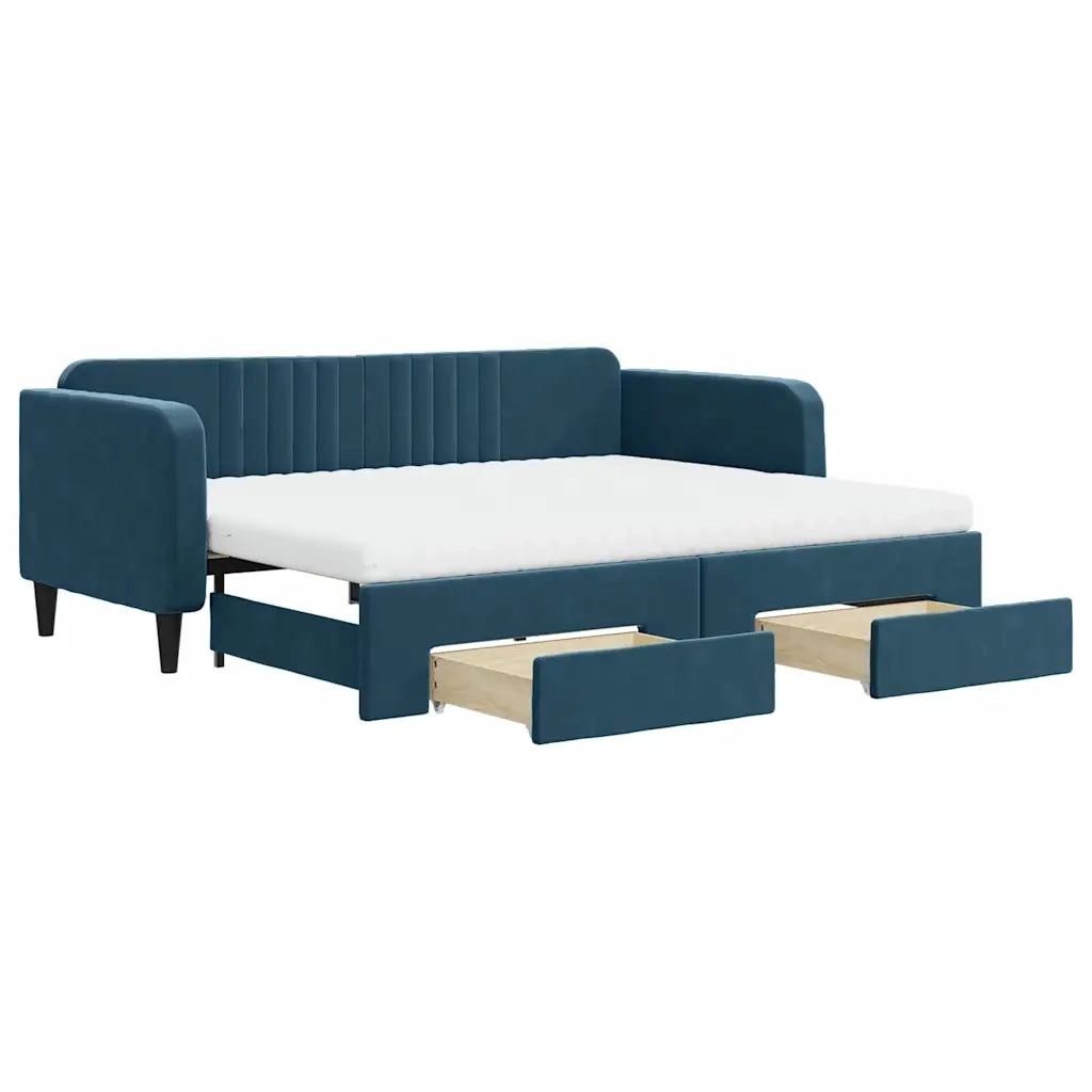 Divano Letto Estraibile con Cassetti Blu 90x200 cm in Velluto 3197134