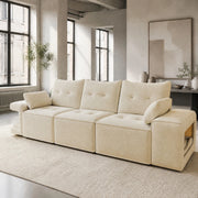 DIVANO Modulare 3 Posti 229,5x78x84 cm Velluto Beige con 2 Cuscini e Contenitore