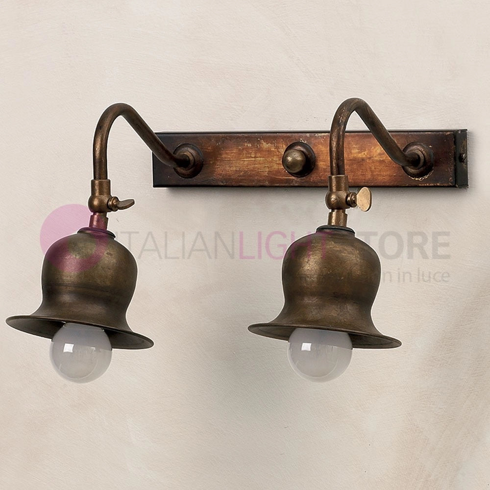 ASSISI Lampada da Parete Applique Rustico 2 Luci Ottone Anticato