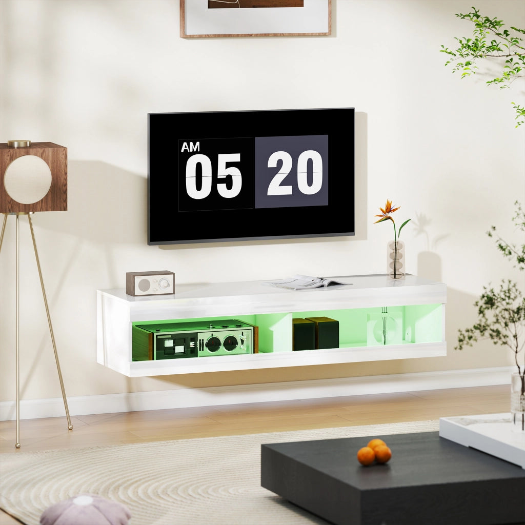 Mobile TV Parete con LED ¨C Zephmum ¨C Bianco Lucido 120x30x5