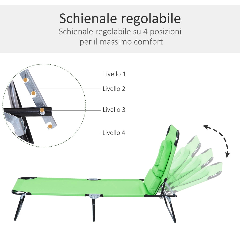 Lettino Sdraio Pieghevole 187x58x36 cm in Acciaio e Tessuto Oxford Verde