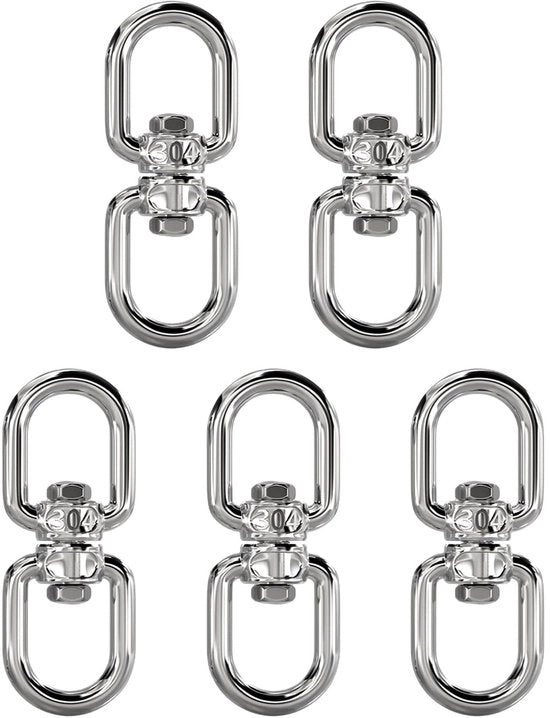 Zwenkhaken 5 Stuks - Oreflessibili a Doppia Vittoria - Acciaio Inossidabile 304 - Rotabili - Carico Massimo 95 kg - Per Cestini/Cesti di Piante - Grappino