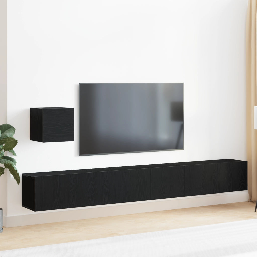 Set di Mobile TV in 4 Pezzi Rovere Nero in Legno Ingegnerizzato