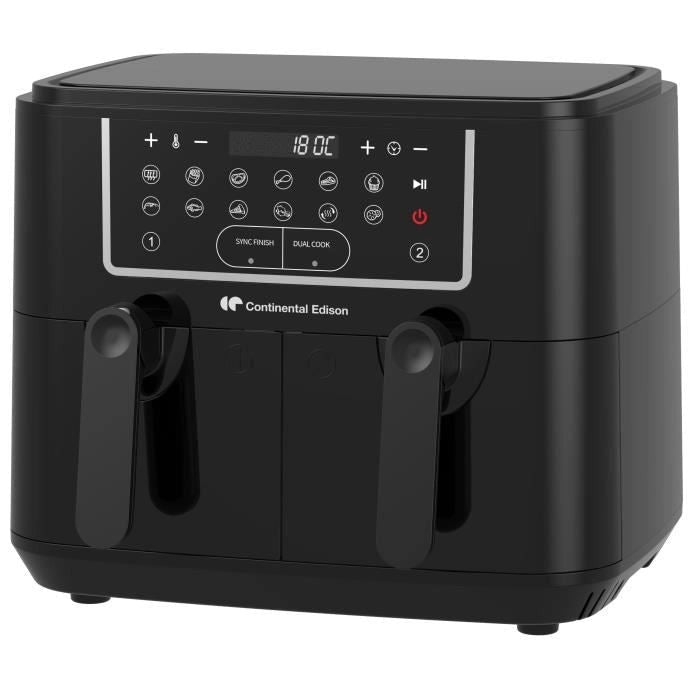CONTINENTAL EDISON Friggitrice ad aria senza olio - RFRSH24002CB - 9 L - Doppi vassoi - 2400 W - Nero