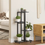 Fioriera a 4 Piani con Ruote-Vaso-Contenitore per Piante 44x23x80 cm Ferro Nero