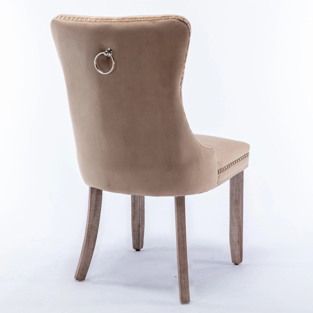 Sedie da Pranzo Imbottite in Velluto e Legno Massello ¨C Xylo ¨C Set 2 Pezzi, Beige