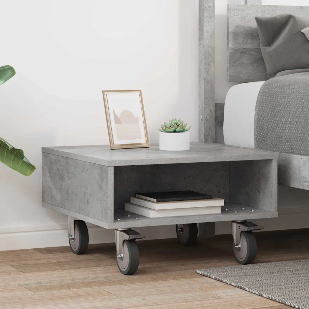 Tavolino con Ruote Grigio cemento 50,5 x 50 x 30 cm