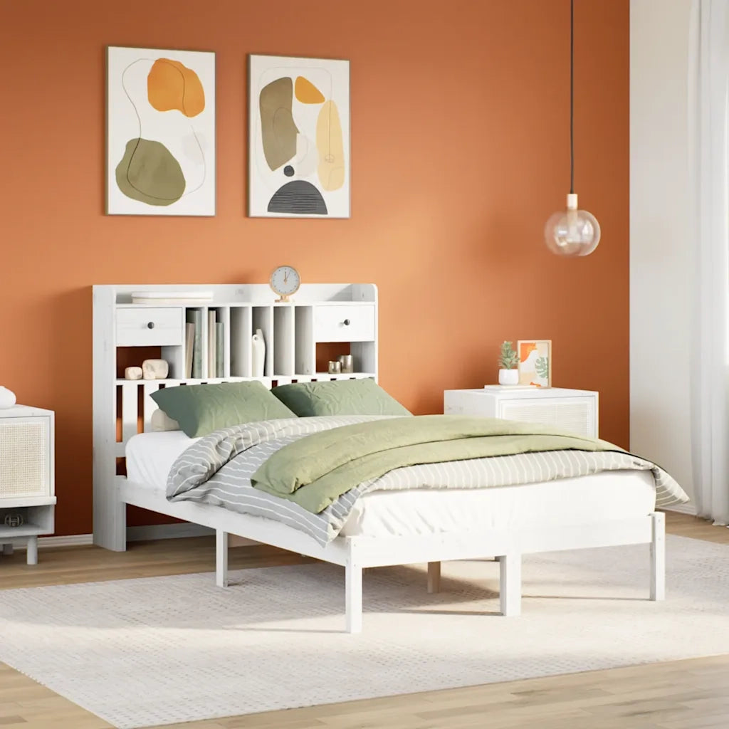 Letto Libreria senza Materasso-Struttura Letto con contenitore Bianco 135x190 cm Legno di Pino 864906