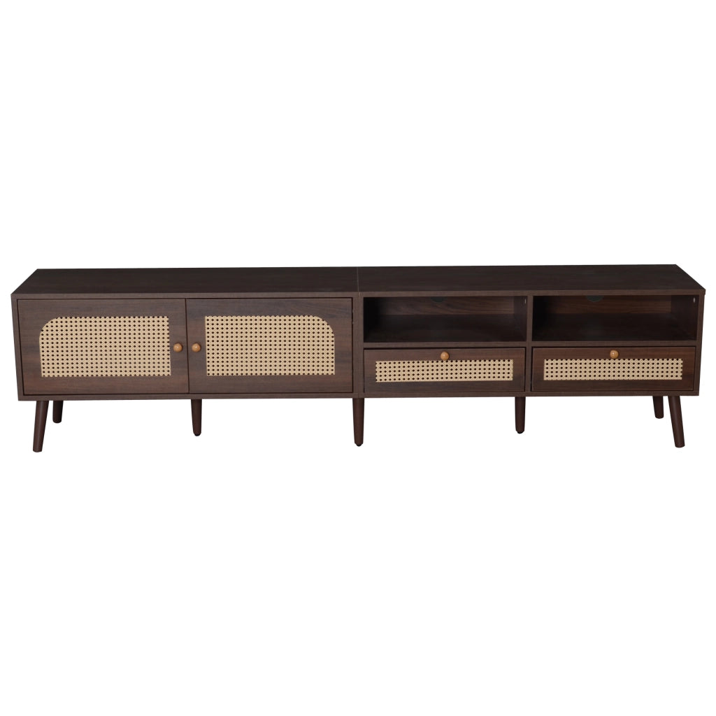Mobile TV marrone 200x37x49;5 cm con 2 ante in rattan e 2 cassetti