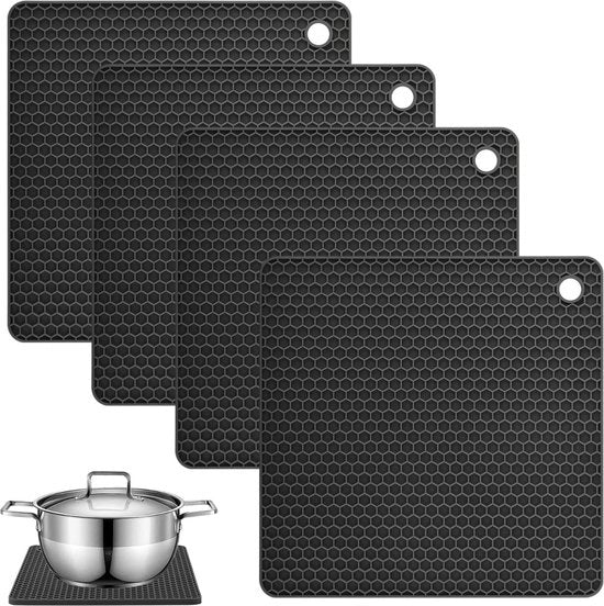 Set di 4 Sostegni per Piastra in Silicone - antiscivolo - 4 pezzi - nero - silicone - 18 x 18 cm