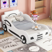OKWISH Letto Bambini 90×200 cm, Letto Singolo con Contenitore, Design Auto, senza Materasso, in PU e MDF, Bianco