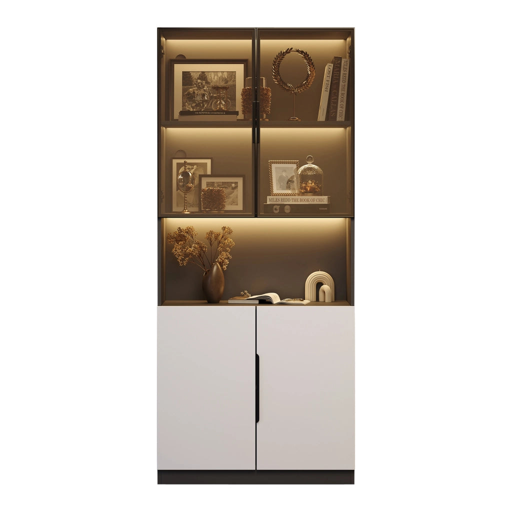 Vetrina moderna con LED - Zephmum- 80x30x200cm, bianco e nero, regolabile