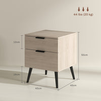 Set 2 Comodini Stile Nordico 40x40x50 cm con Cassetti in Legno Rovere