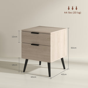 Set 2 Comodini Stile Nordico 40x40x50 cm con Cassetti in Legno Rovere
